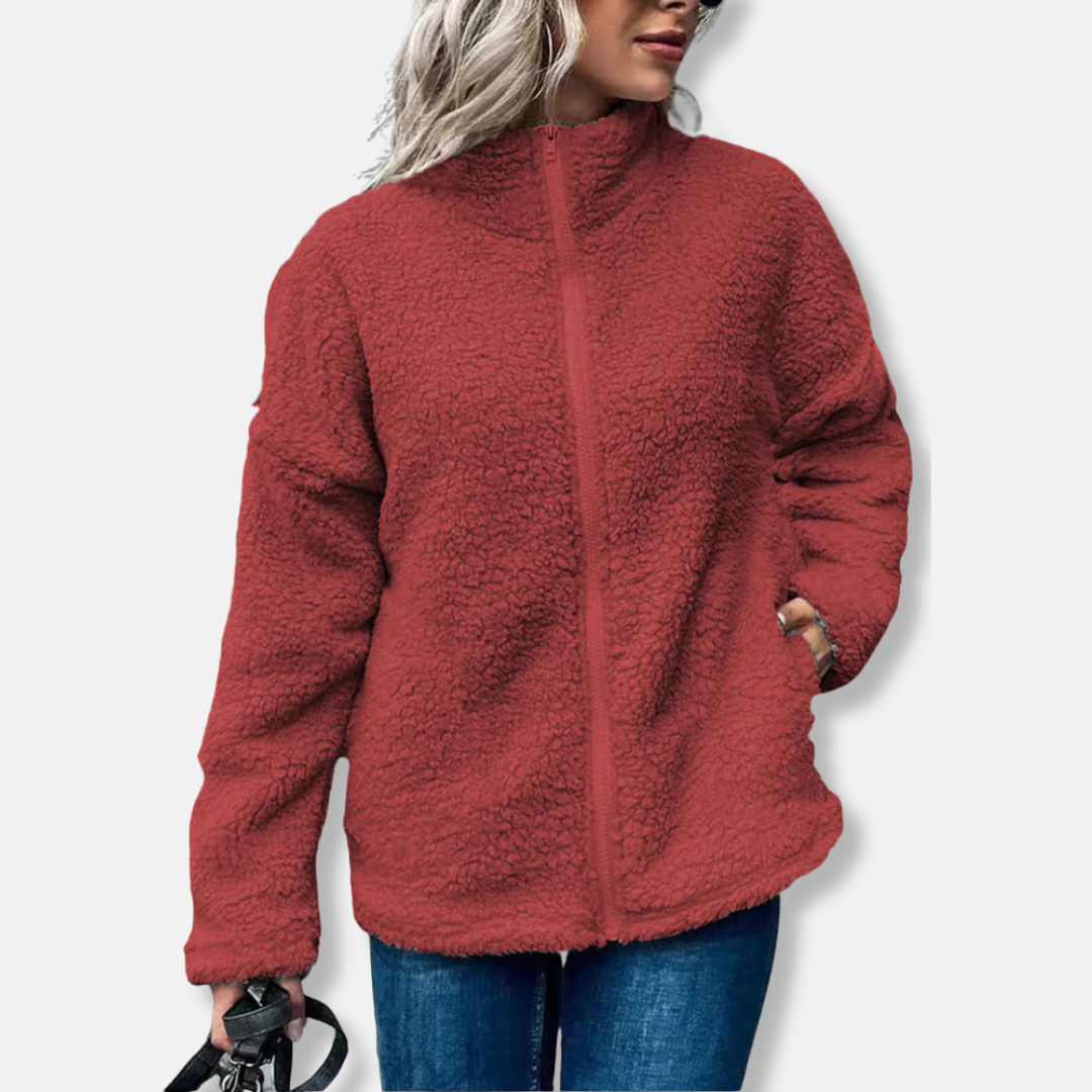 Veste femme en polaire – Coupe oversize – Col montant – Fermeture zippée