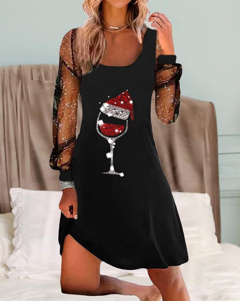 SOPHIA – Robe de Noël élégante avec imprimé verre de vin et coupe raffinée