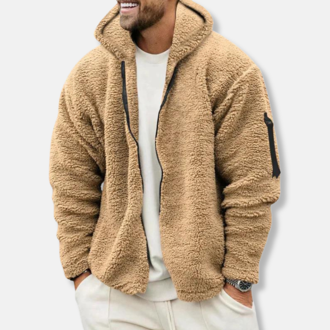 Sweat à capuche zippé homme – Polaire Sherpa – Coupe décontractée – Poignets côtelés