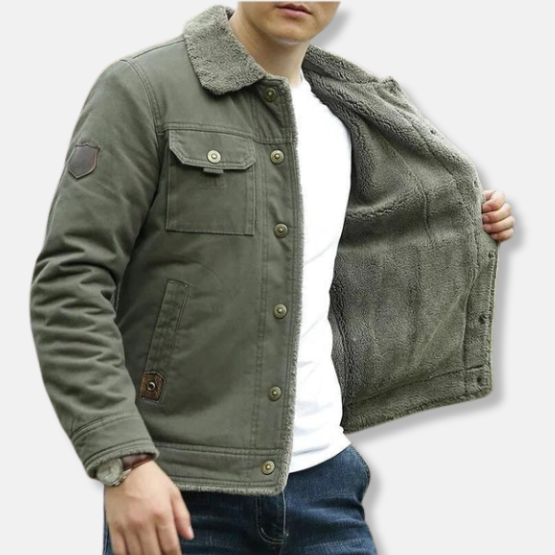 Veste homme – Coupe régulière – Doublure sherpa – Fermeture boutonnée – Style décontracté