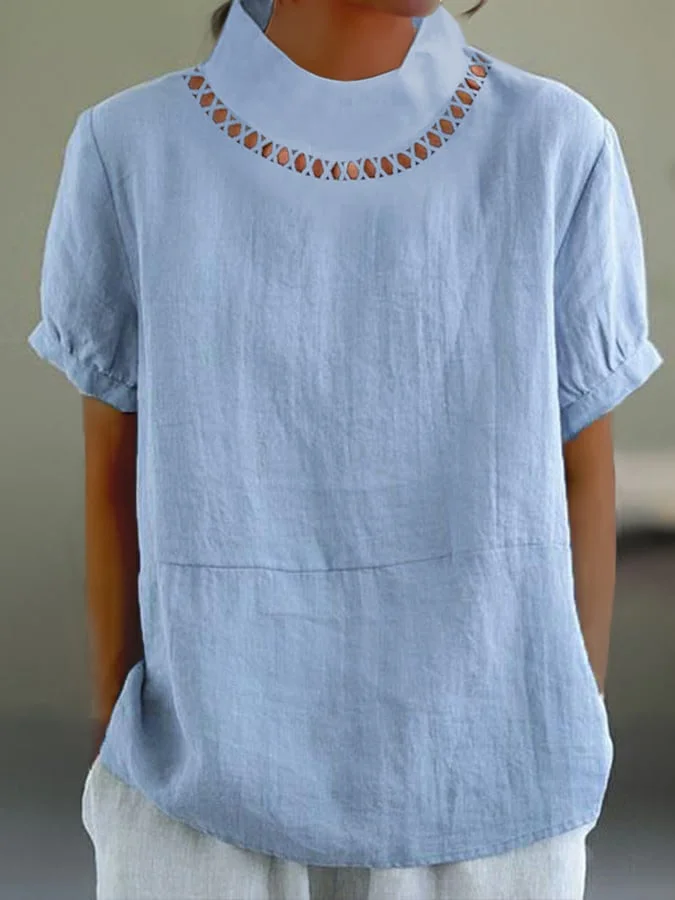 Blouse Femme - Tissu Léger Respirant - Manches Courtes - Découpe Élégante Col Rond