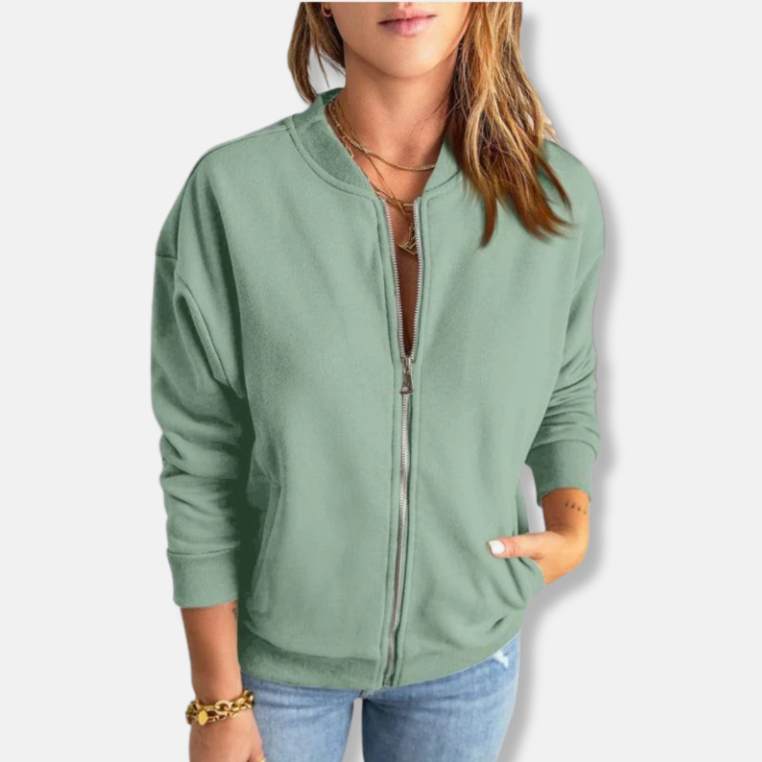 Veste légère femme – Coupe décontractée – Fermeture zippée – Finition côtelée