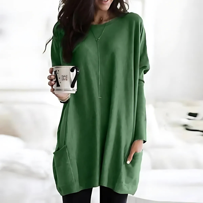 Femme Tunique - Maille légère - Coupe ample - Col rond large - Manches longues