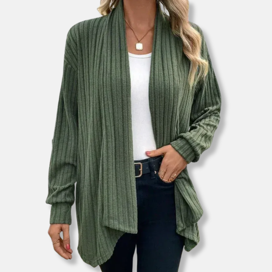 Femme Cardigan - Maille Côtelée - Col Châle - Longueur Mi-Cuisse - Manches Longues