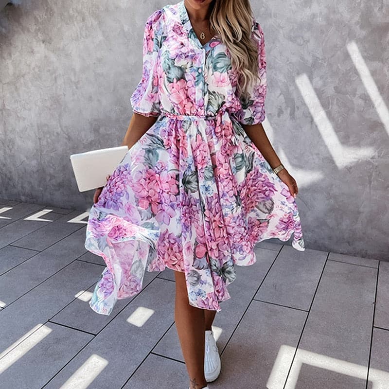 Sumara - Robe midi stylée à manches courtes