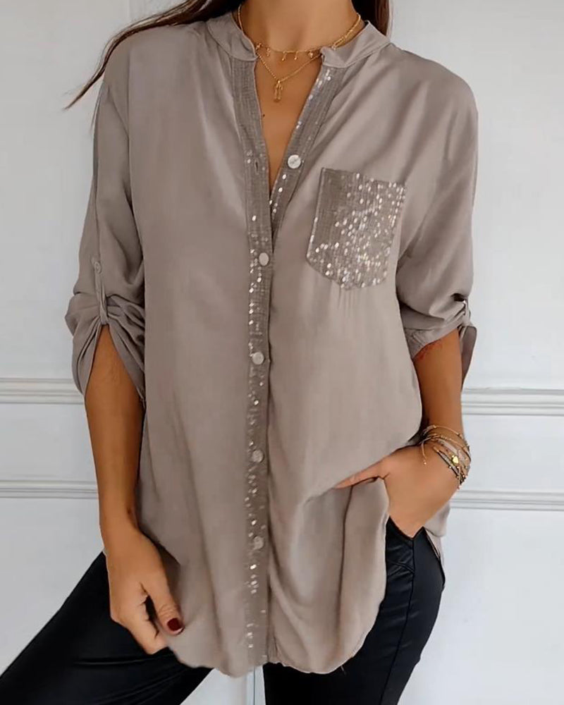 Blouse femme – Coupe décontractée – Détails sequins – Manches longues – Tissu respirant