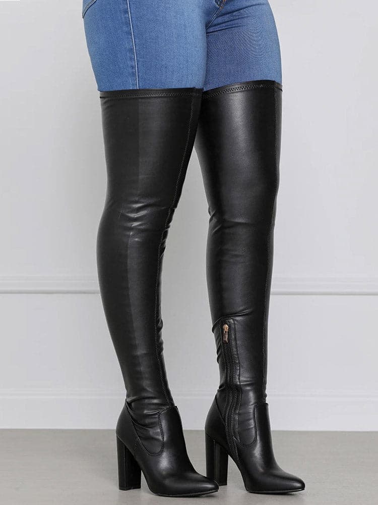 Bottines Hautes Femme - Cuir Véritable - Talon Épais - Bout Rond - Confort et Élégance