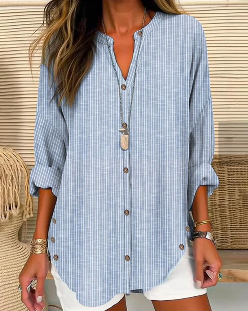 Blouse femme – Coupe décontractée – Rayures verticales – Tissu respirant doux – Manches 3/4