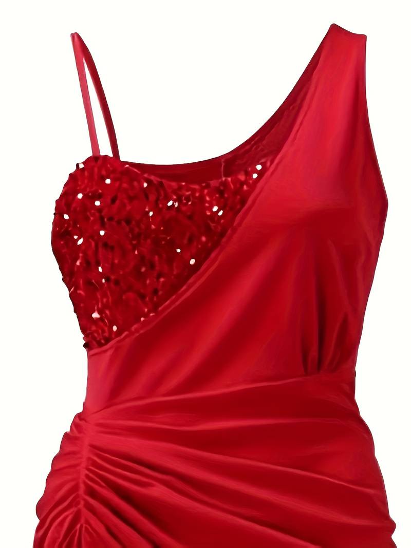 Robe Femme – Asymétrique à Une Épaule – Paillettes Élégantes – Fendue Soirée