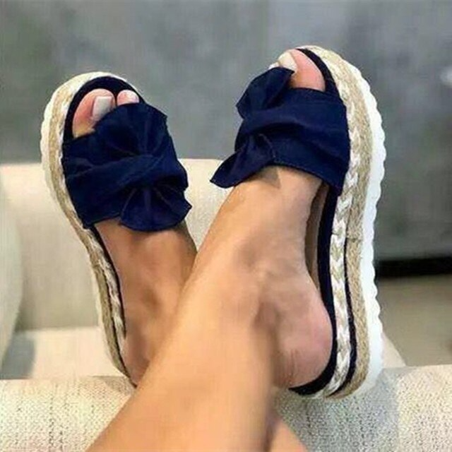 Sandales femme ouvertes – Semelle orthopédique – Dessus tressé – Nœud élégant