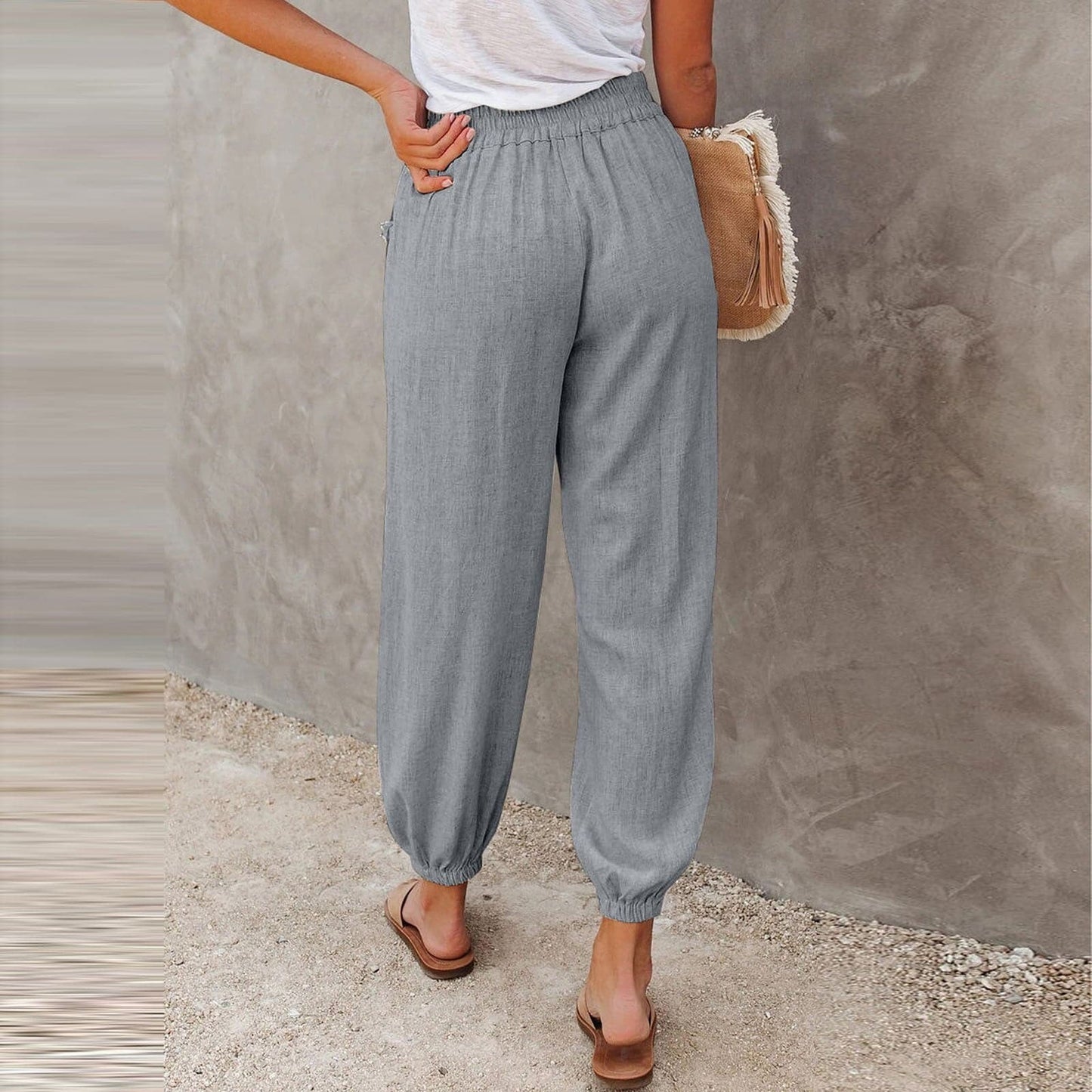 Pantalon Décontracté Femme – Taille Élastique – Coupe Ample – Tissu Léger et Confortable