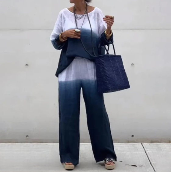 Ensemble Femme – Haut Ample Col Bateau Manches Chauve-Souris + Pantalon Large Taille Élastique