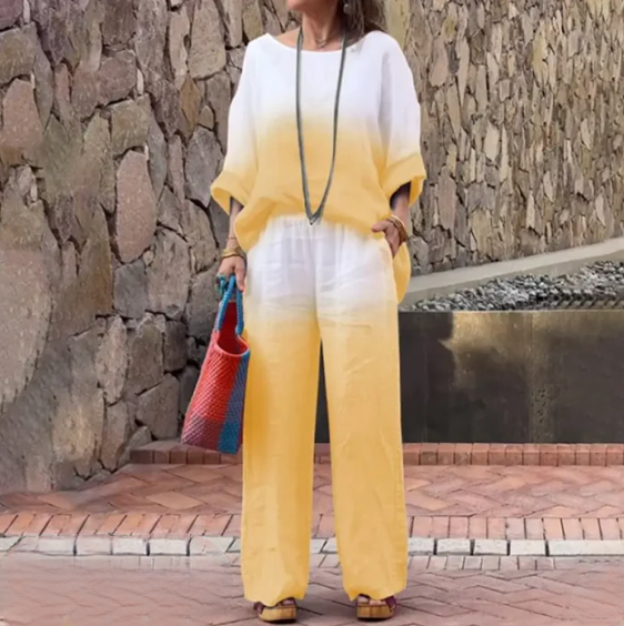 Ensemble Femme – Haut Ample Col Bateau Manches Chauve-Souris + Pantalon Large Taille Élastique