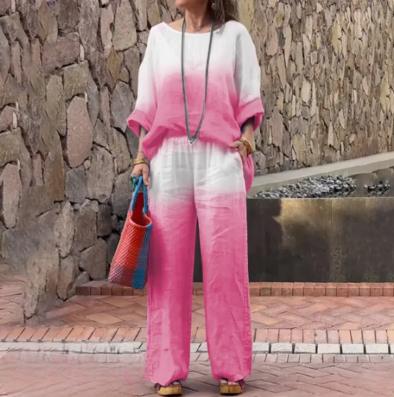 Ensemble Femme – Haut Ample Col Bateau Manches Chauve-Souris + Pantalon Large Taille Élastique