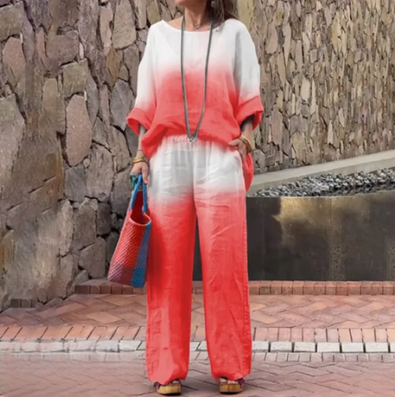 Ensemble Femme – Haut Ample Col Bateau Manches Chauve-Souris + Pantalon Large Taille Élastique
