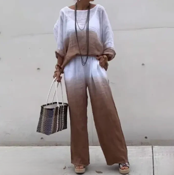 Ensemble Femme – Haut Ample Col Bateau Manches Chauve-Souris + Pantalon Large Taille Élastique