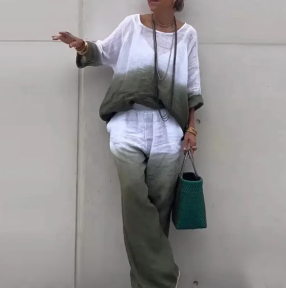 Ensemble Femme – Haut Ample Col Bateau Manches Chauve-Souris + Pantalon Large Taille Élastique