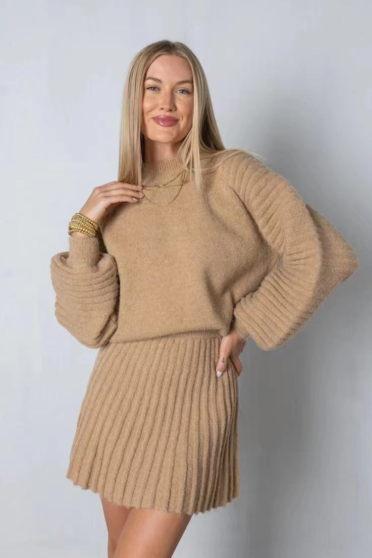 Ensemble Pull et Jupe Femme - Maille Côtelée - Coupe Ample - Col Rond
