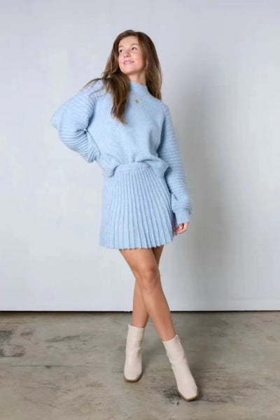 Ensemble Pull et Jupe Femme - Maille Côtelée - Coupe Ample - Col Rond