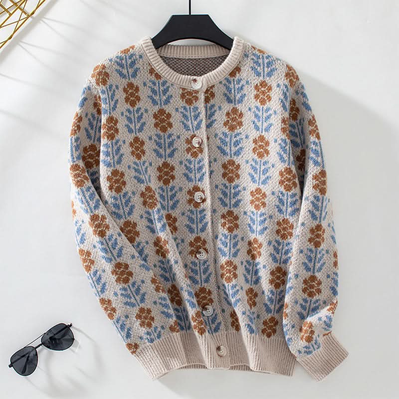 Cardigan tricoté élégant, confortable et floral pour femme