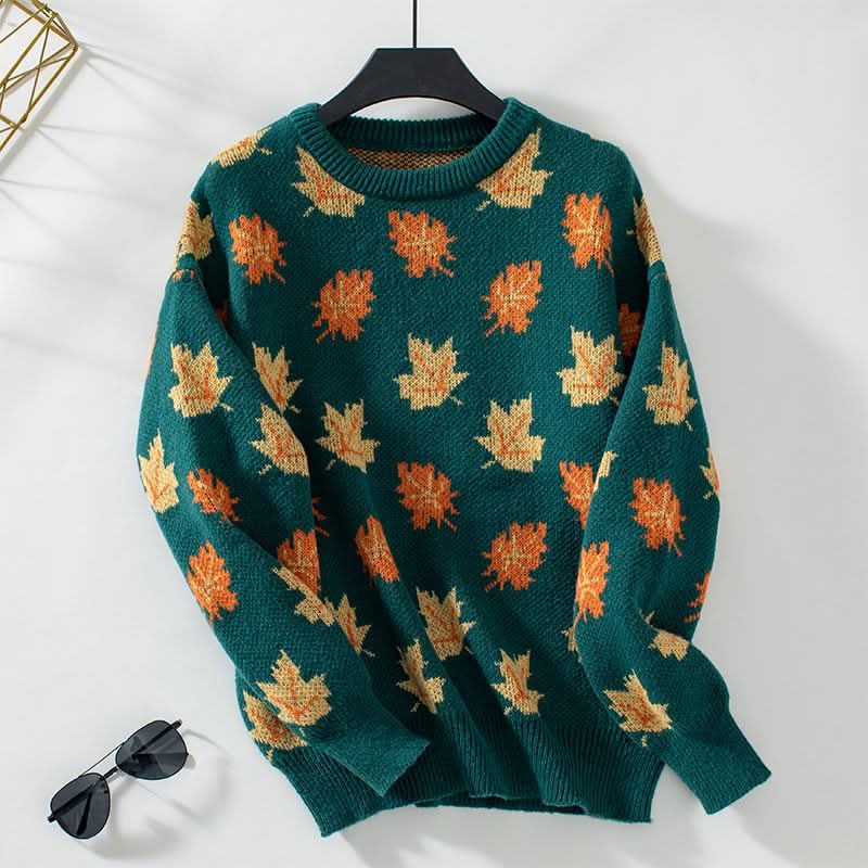 Pull d'automne confortable et chaud avec feuilles d'érable pour femme
