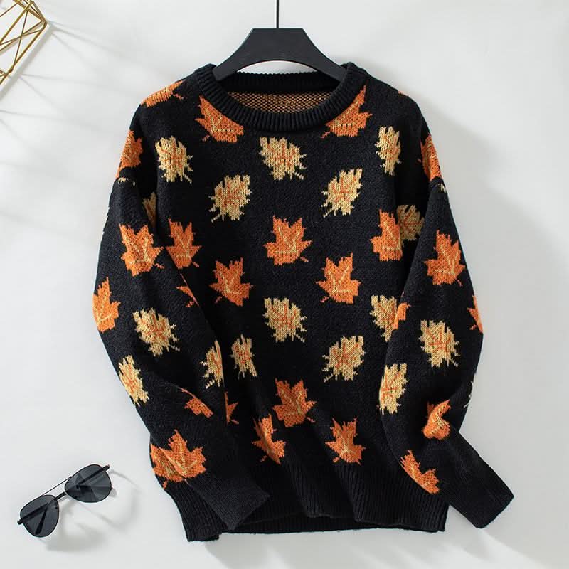 Pull d'automne confortable et chaud avec feuilles d'érable pour femme