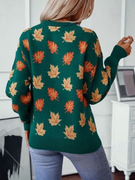 Pull d'automne confortable et chaud avec feuilles d'érable pour femme