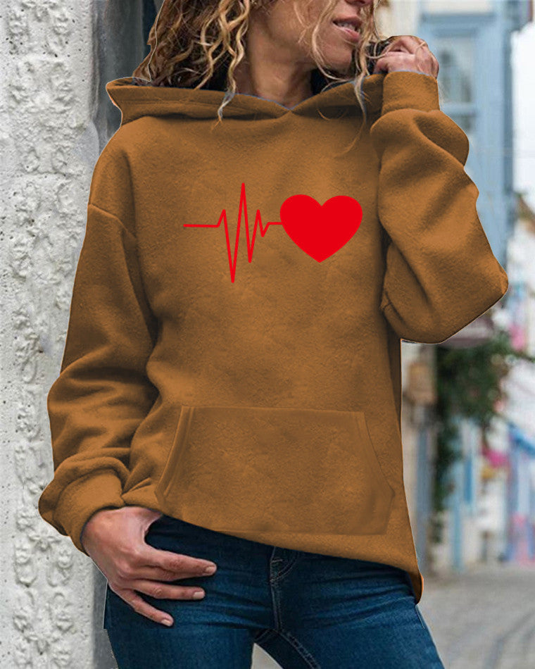 Sweat à capuche femme – Coton doux – Coupe ample – Poche kangourou – Motif cœur