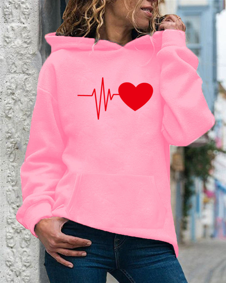 Sweat à capuche femme – Coton doux – Coupe ample – Poche kangourou – Motif cœur