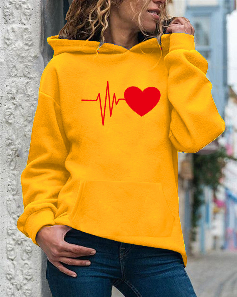 Sweat à capuche femme – Coton doux – Coupe ample – Poche kangourou – Motif cœur