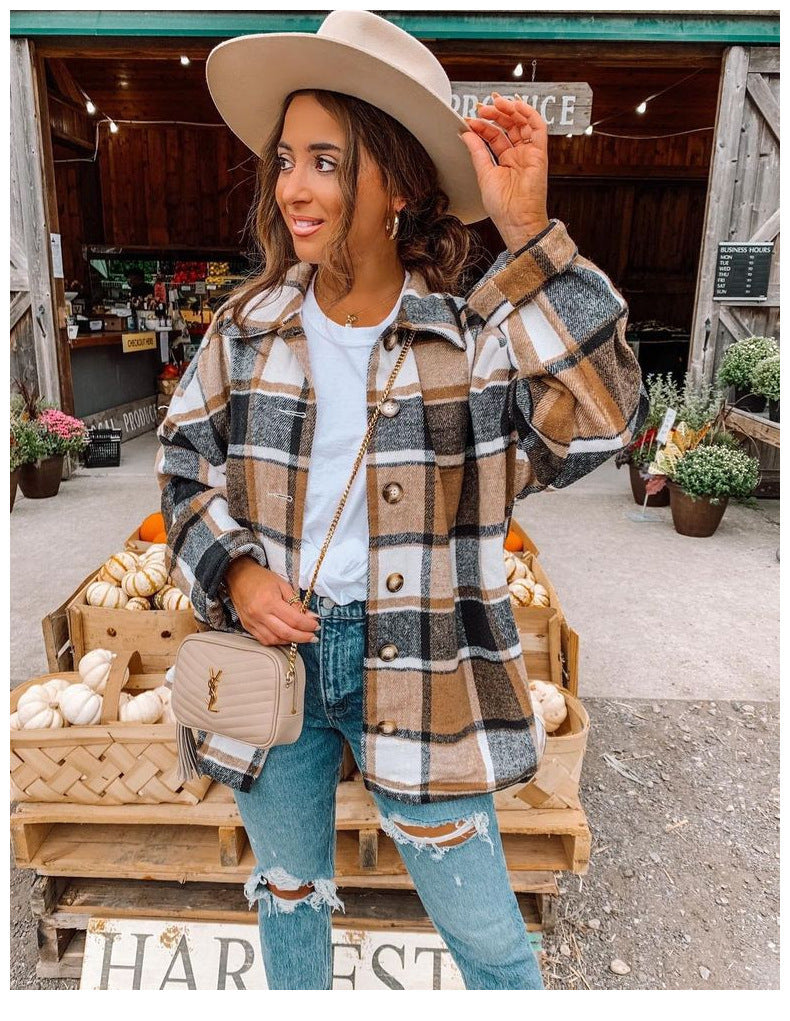 Blouse portefeuille femme – Coupe décontractée – Motif à carreaux – Toucher flanelle
