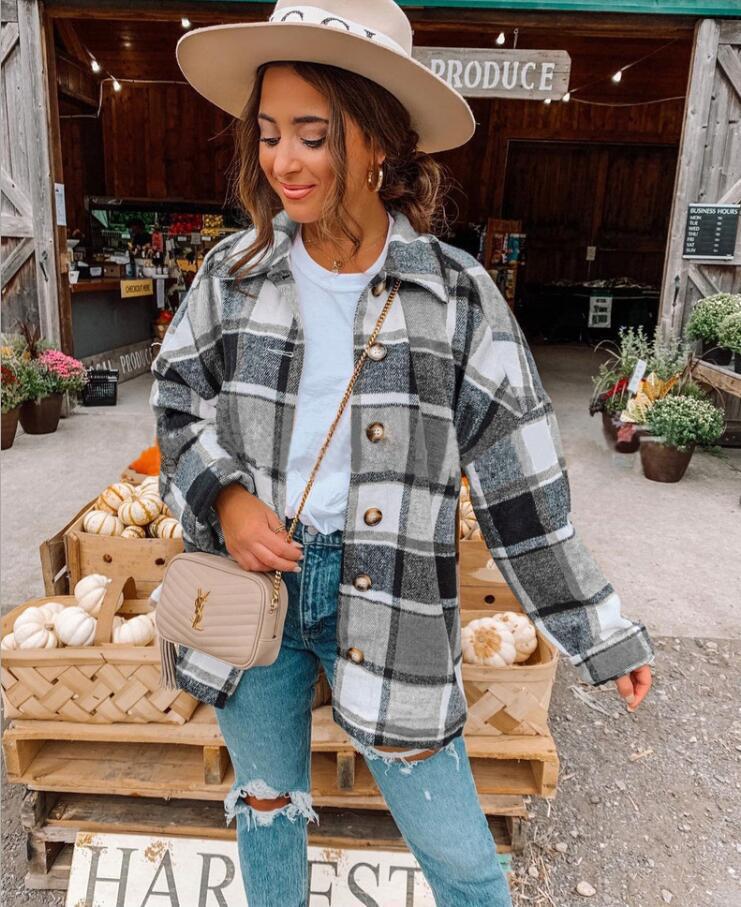 Blouse portefeuille femme – Coupe décontractée – Motif à carreaux – Toucher flanelle