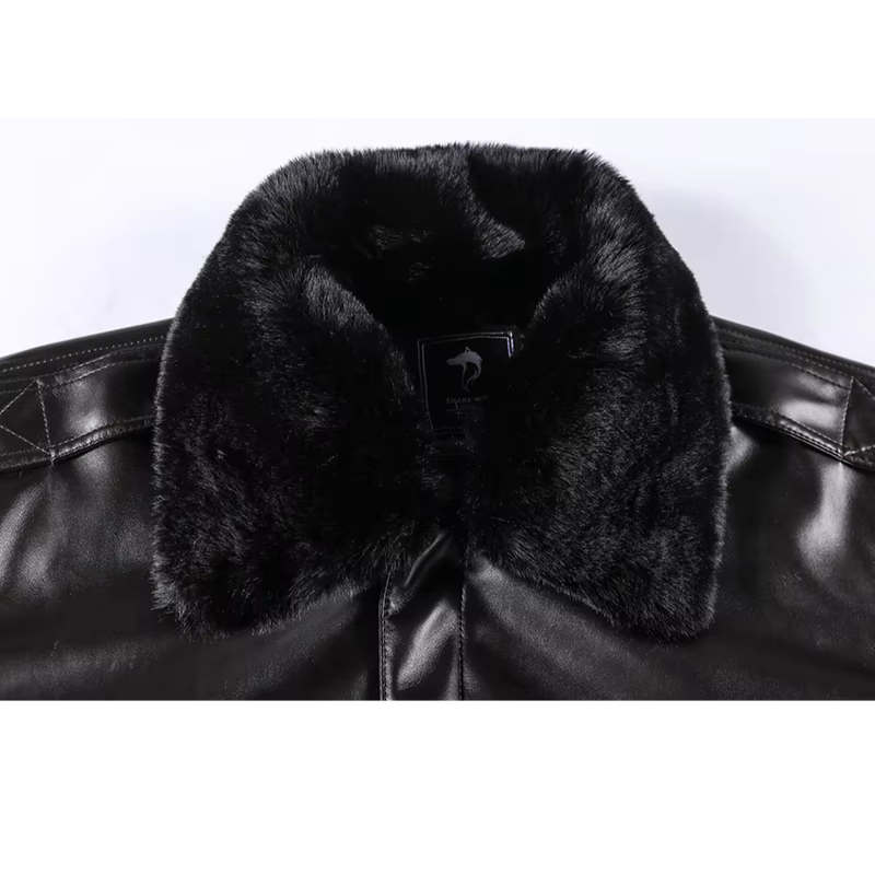 Blouson en cuir homme – Coupe régulière – Style vintage – Poignets côtelés – Zip frontal