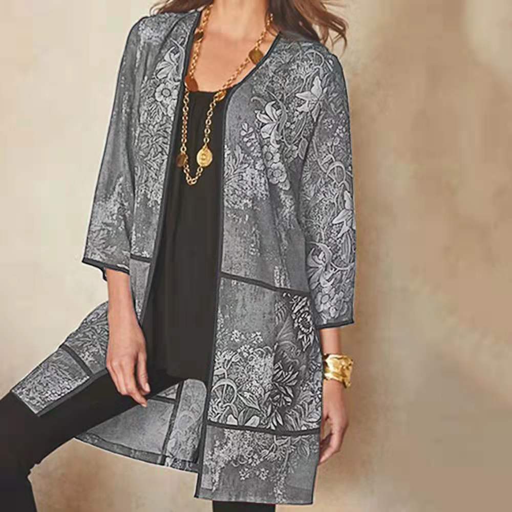 Blouse tunique femme – Coupe fluide – Tissu respirant – Manches 3/4 – Imprimé élégant