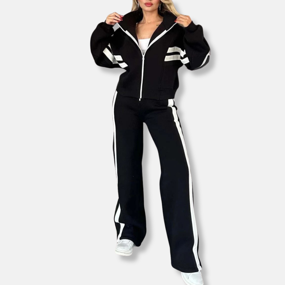 Veste zippée femme – Coupe oversize – Coton doux – Rayures sport – Style athleisure