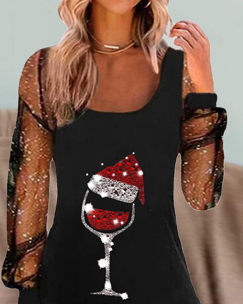 SOPHIA – Robe de Noël élégante avec imprimé verre de vin et coupe raffinée
