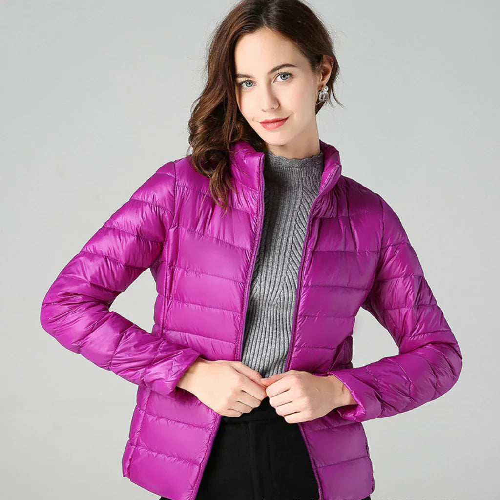 Veste matelassée femme – Coupe slim – Imperméable légère – Col montant – Mi-longue
