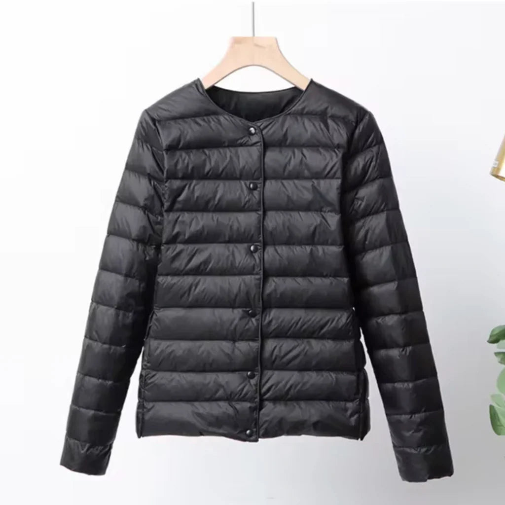 Veste femme en duvet – Coupe slim – Ultralégère – Matelassée à boutons – Longueur hanches