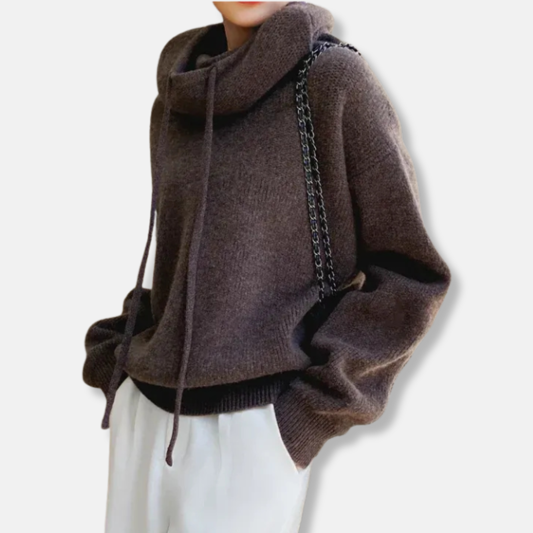 Femme Sweatshirt Tricoté - Maille Douce - Col Bénitier - Manche Longue