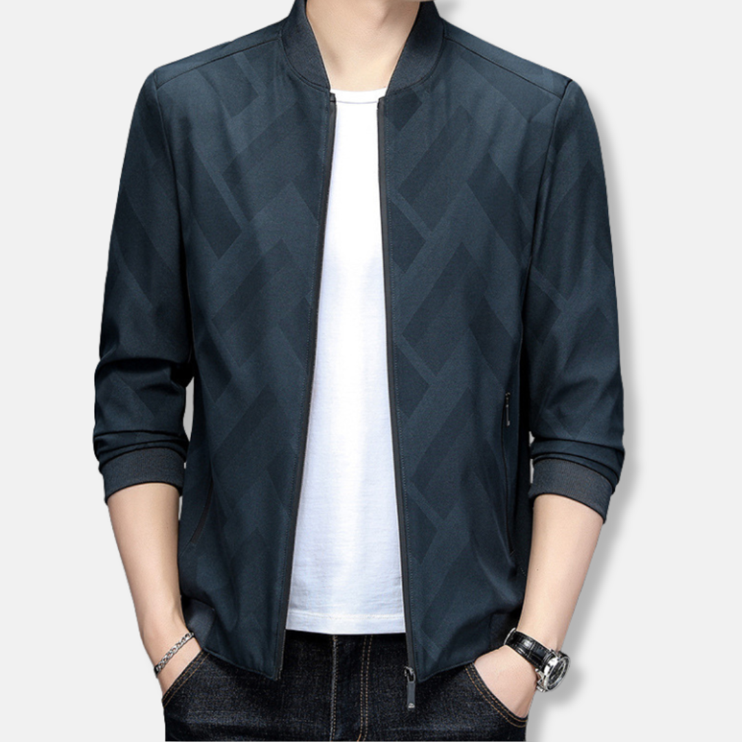 Veste homme – Coupe slim – Col baseball côtelé – Tissu léger respirant – Poches zippées