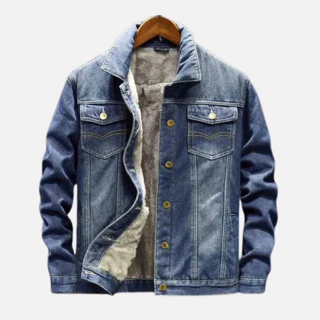 Veste en jean homme – Coupe décontractée – Doublure sherpa – Fermeture à boutons