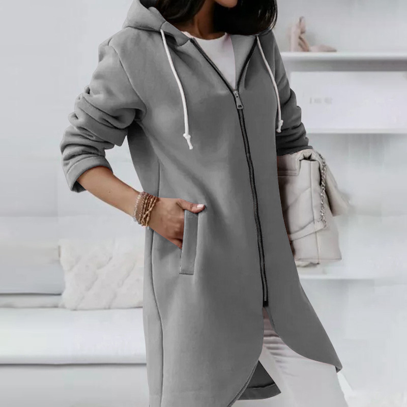 Veste sweat femme – Coupe décontractée – Coton – Capuche zippée – Longueur mi-cuisse