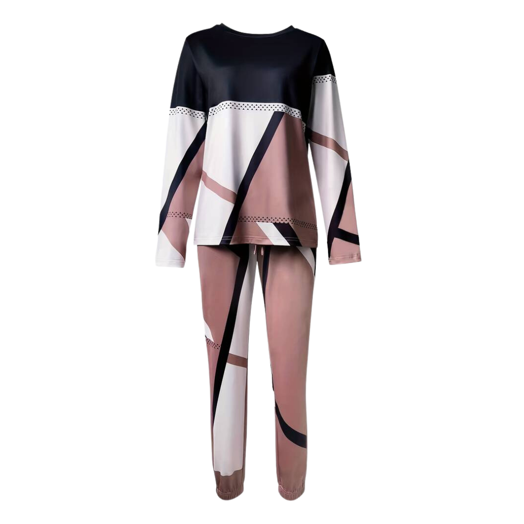 Ensemble 2 pièces : pull-over à manches longues col rond et pantalon taille nouée