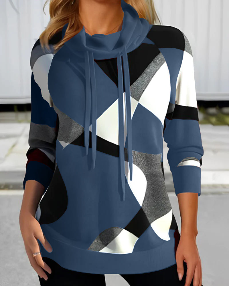 Sweat à capuche femme – Coupe décontractée – Maille douce – Manches longues – Imprimé géométrique