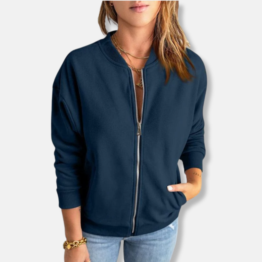 Veste légère femme – Coupe décontractée – Fermeture zippée – Finition côtelée