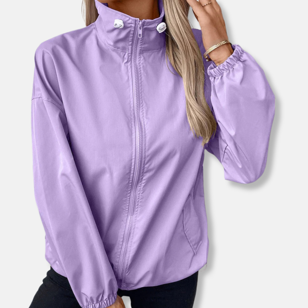 Veste femme – Coupe décontractée – Imperméable et coupe-vent – Col montant zippé