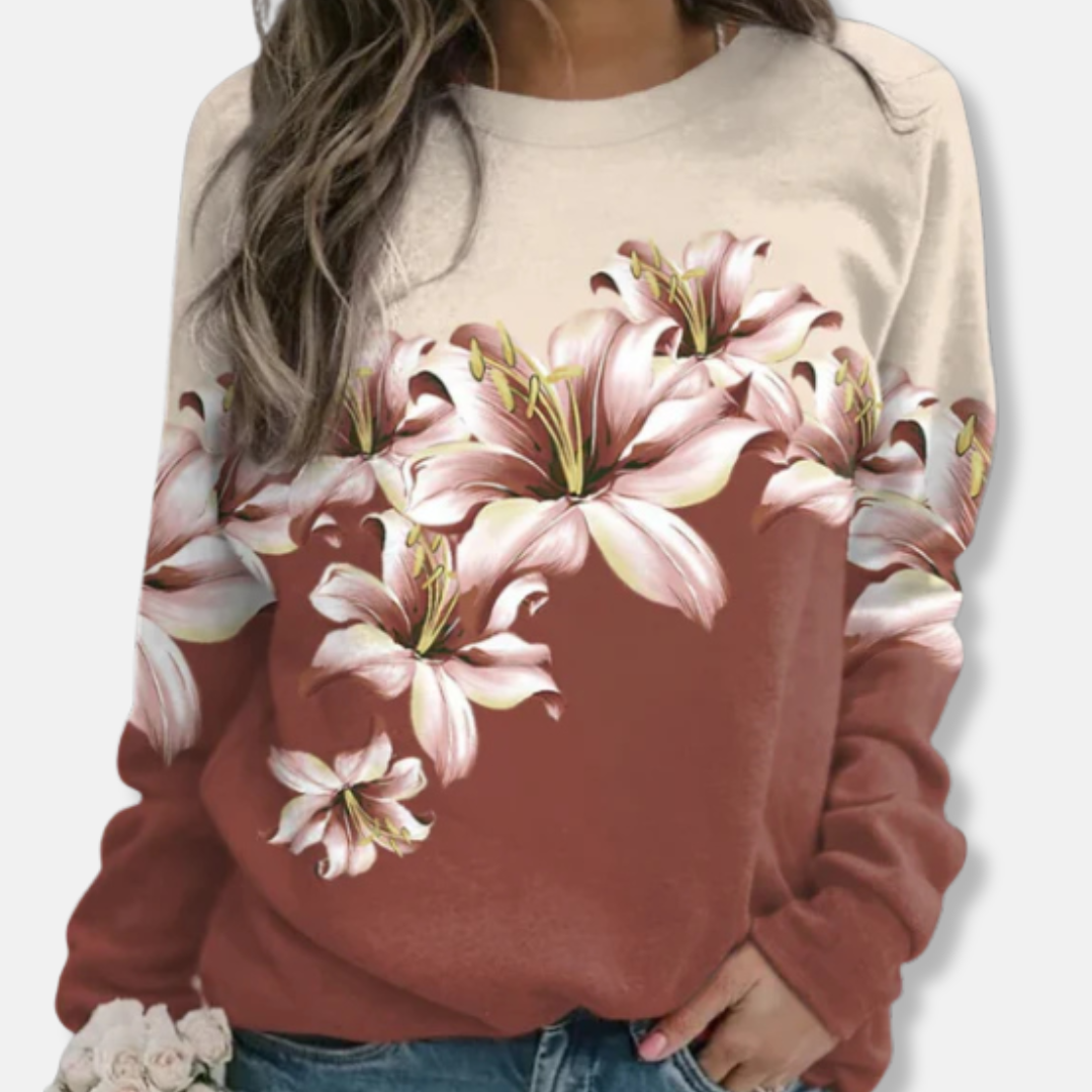 Femme Sweatshirt - Maille Douce - Coupe Décontractée - Col Rond - Manches Longues - Imprimé Floral