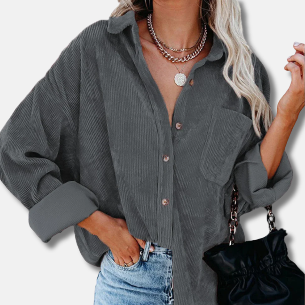 Veste femme – Coupe oversize – Velours côtelé – Fermeture boutonnée – Longueur hanches