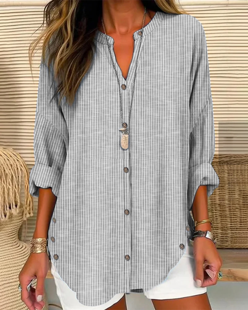 Blouse femme – Coupe décontractée – Rayures verticales – Tissu respirant doux – Manches 3/4