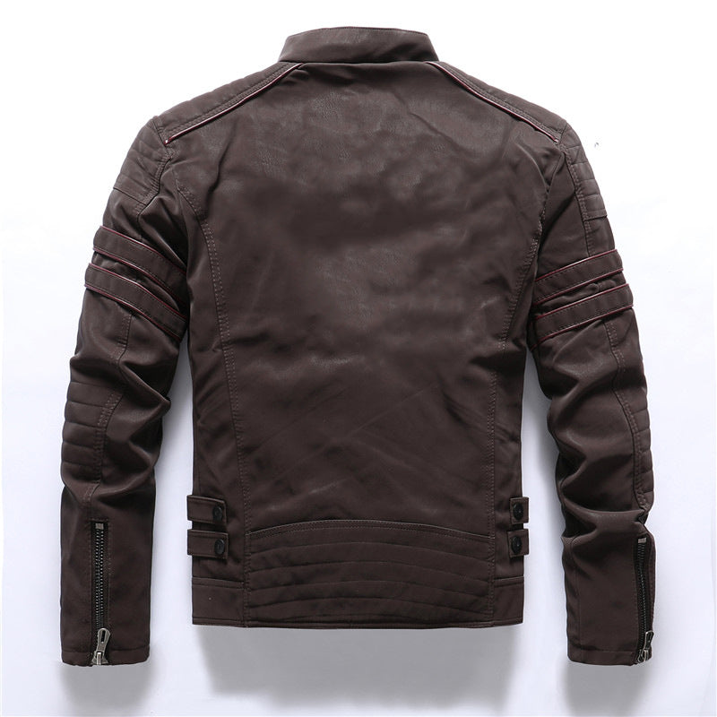 Blouson biker homme – Coupe slim – Simili cuir – Manches côtelées – Poches zippées